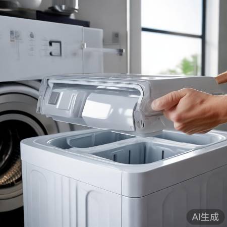 洗衣机盖开启，稳固防意外。