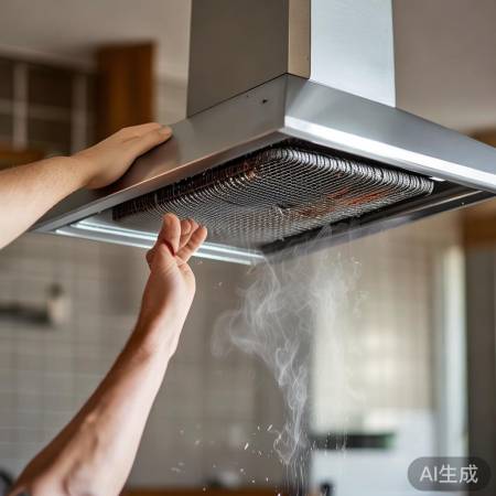 抽油烟机油网清洗步骤：取盖板，