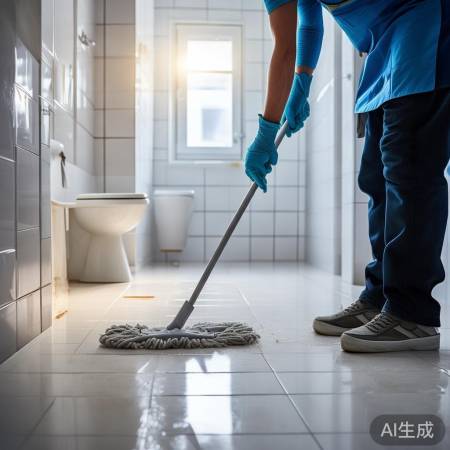 清洁马桶拆除后地面。