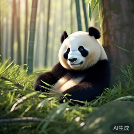 国宝熊猫憨态可掬,黑白分明如空