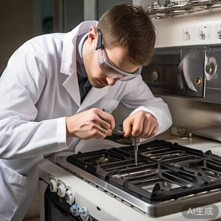 拆卸燃气灶侧进风孔，螺丝刀卸螺