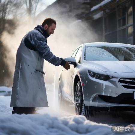 先冲积雪，再用热水洗车