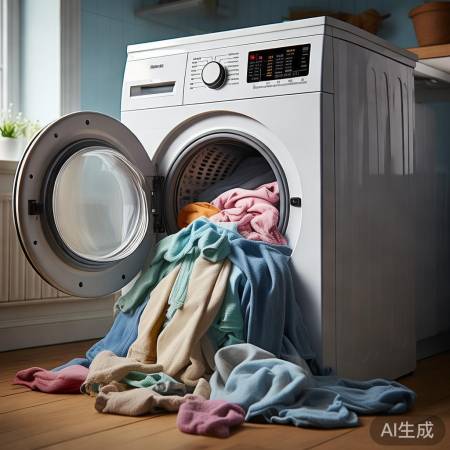洗衣机勿过载,适量衣物洗。