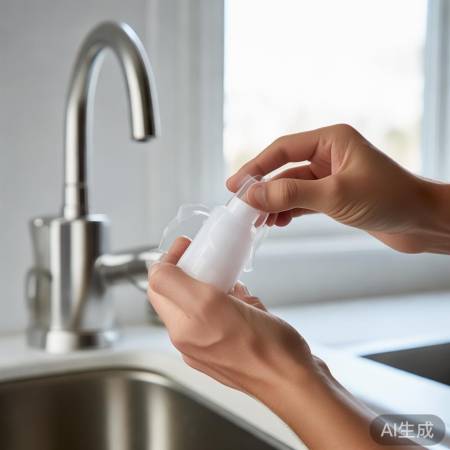 轻轻按卡扣,拔喷嘴盖。