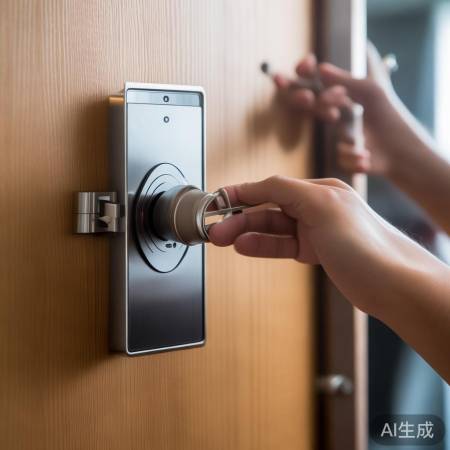 指纹锁换电池，找准小孔，轻拧即