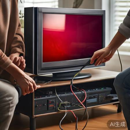 电视红色显示，检查信号线接口。