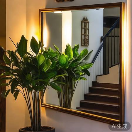 镜映绿植，空间层次增。