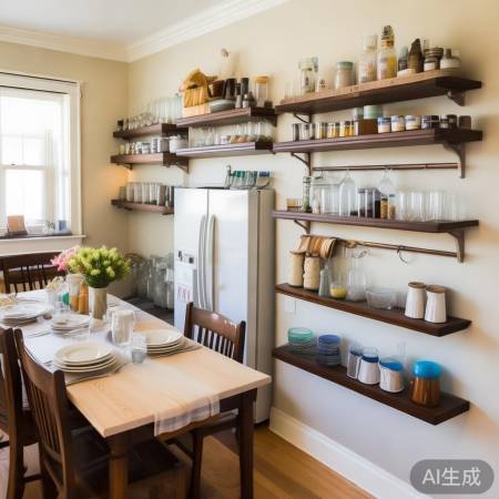 餐厅空间巧利用，墙面吊柜储物佳