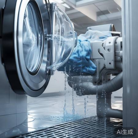 洗衣机自动排水,泵管协作脱水。