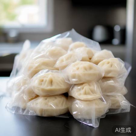 冷冻饺子先简单包装,防粘连吸异