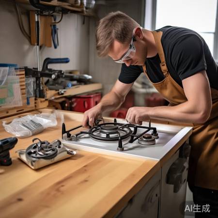 安装新飞灶具，工具材料齐备。