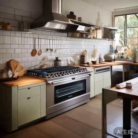 大厨房燃气灶配操作台，储物空间