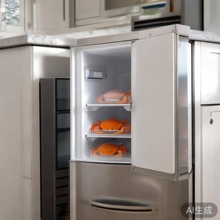 螃蟹勿冷冻，冷藏层适宜。