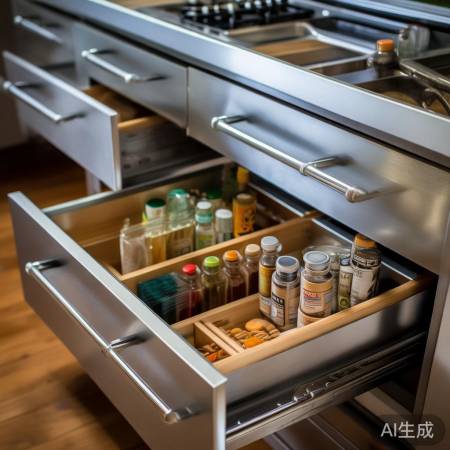 不锈钢橱柜，实用又整洁。